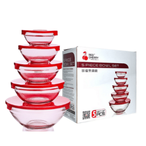5-Piece Glass Bowl Set – Assorted Colours for Serving & Dining