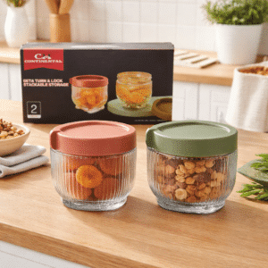 Glass Stachable Storage Set 2pc