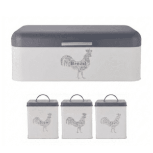Rooster Range - Flat Lid Capsule Bread Bin with canisters 3pc