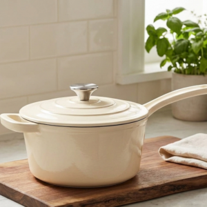 Cast iron individual saucepan with handle cream 19cm