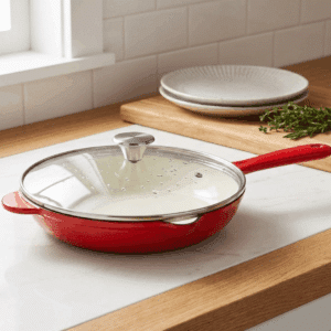 Cast iron individual frypan with glass lid red 27cm