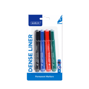 Marlin Dense Liners Permanent Markers 4's assorted- Black/Blue/Red/Green