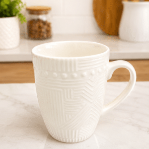 Embossed White Ceramic Mug