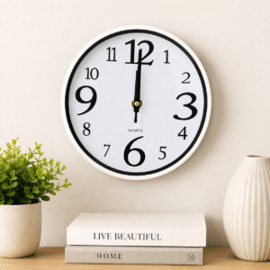 Round Quartz Wall Clock – White  20cm