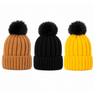 Pom-Pom Ribbed Knit Winter Beanie