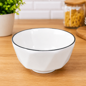 Ceramic Bowl – White with Black Rim 11.4cm