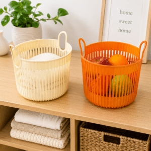 Round Plastic Storage Basket with Handles