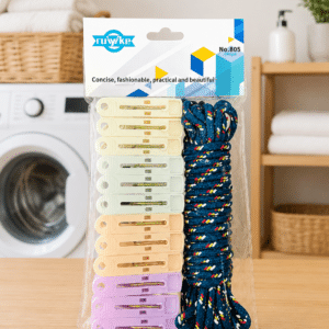 12-Piece Plastic Clothes Pegs with Rope