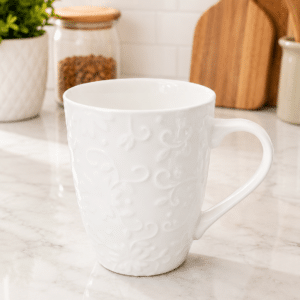 Embossed White Ceramic Mug