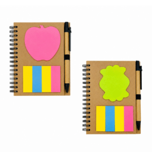 A6 Kraft Spiral Notebook with Sticky Notes & Pen 60pgs