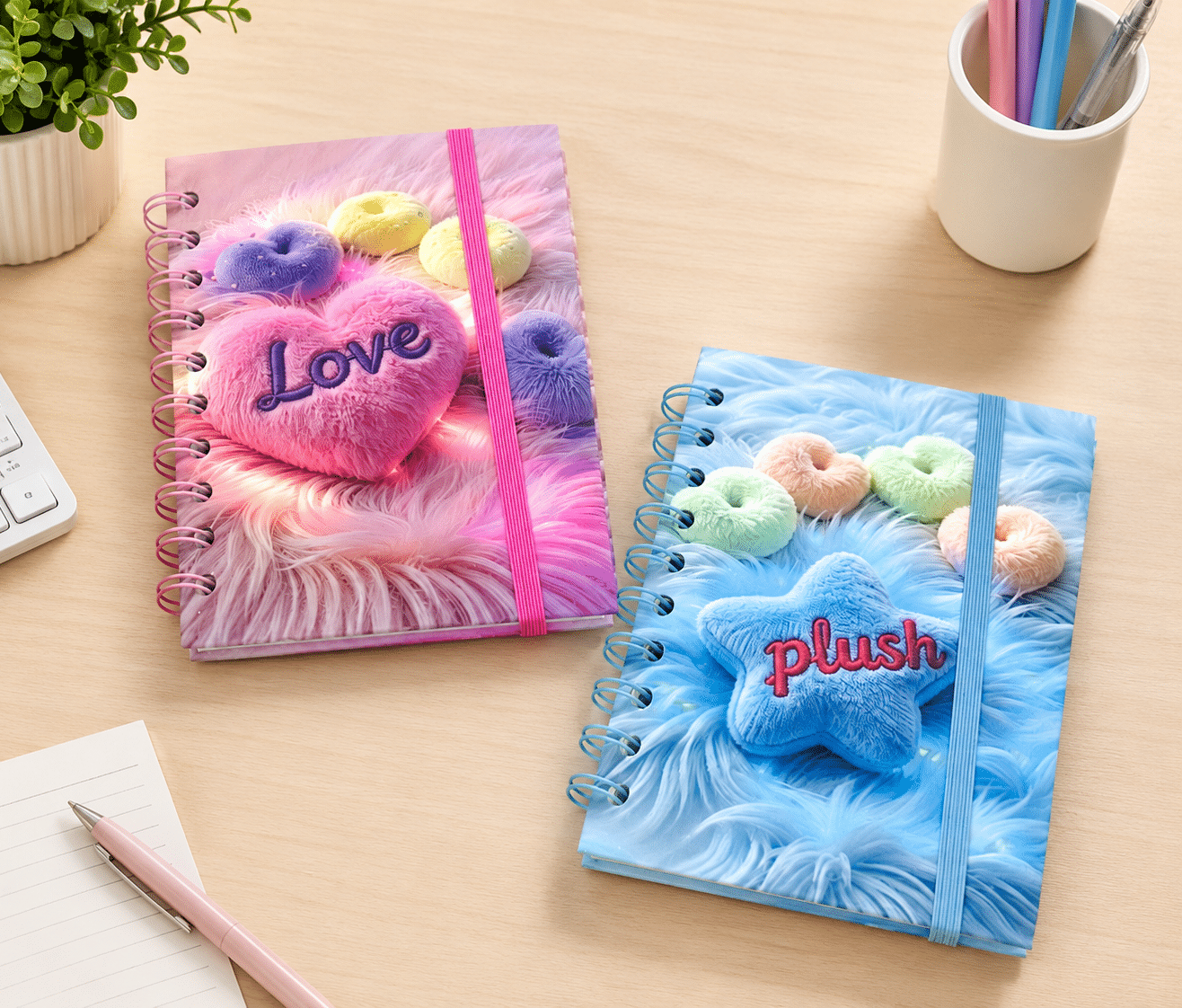 A6 Plush Spiral Diary Book with Elastic Closure 60pgs