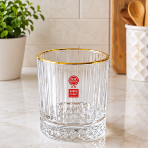 Gold Rim Glass Tumbler – Premium Clear Drinking Glass
