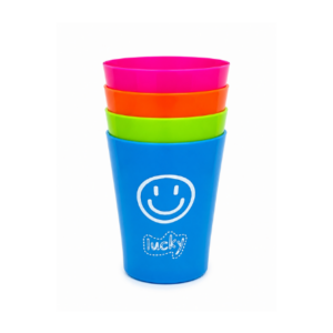 Lucky Smiley Reusable Plastic Cups – 4 Piece Set