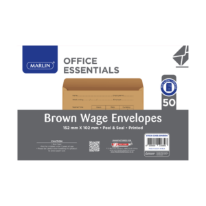 Marlin Wage Envelopes Brown  Printed Simpli Stick 50’s