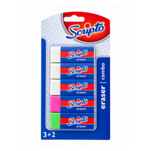 Scripto Eraser 3White PLus 2Neon Carded