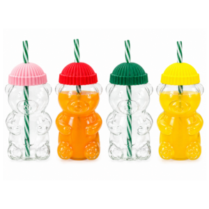 Teddy Bear Shaped Drinking Glass With Straw 15 x 9cm